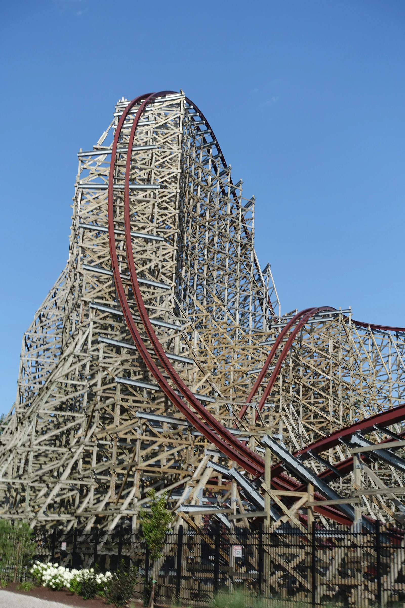 Steel Vengeance’s towering wooden supports and steel track at Cedar Point